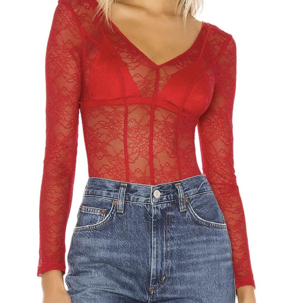 LOVERS + FRIENDS REVOLVE Pearson Bodysuit in Cherry Red NWT